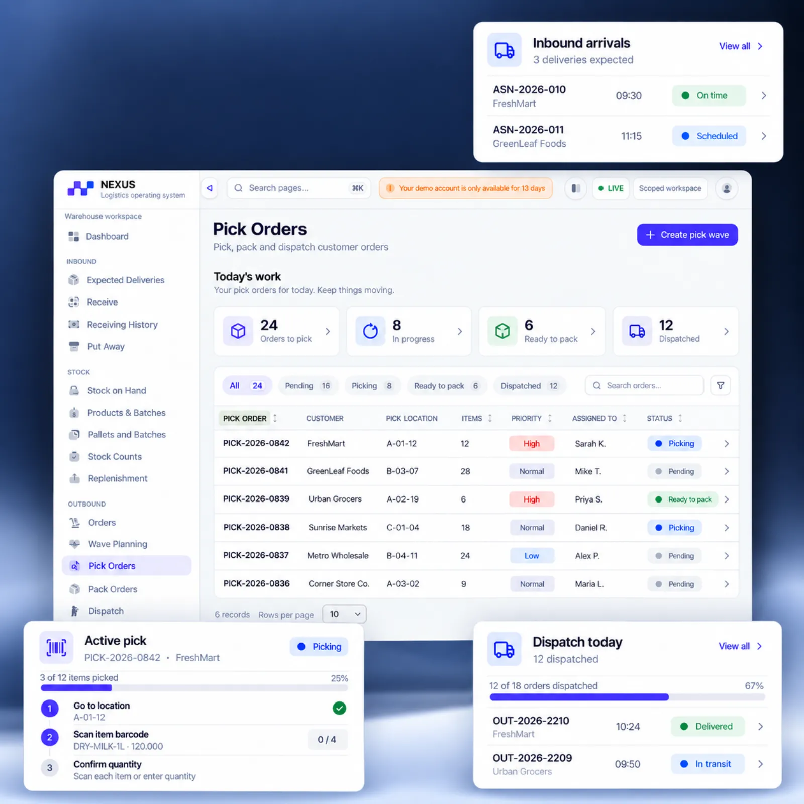 Nexus warehouse management interface